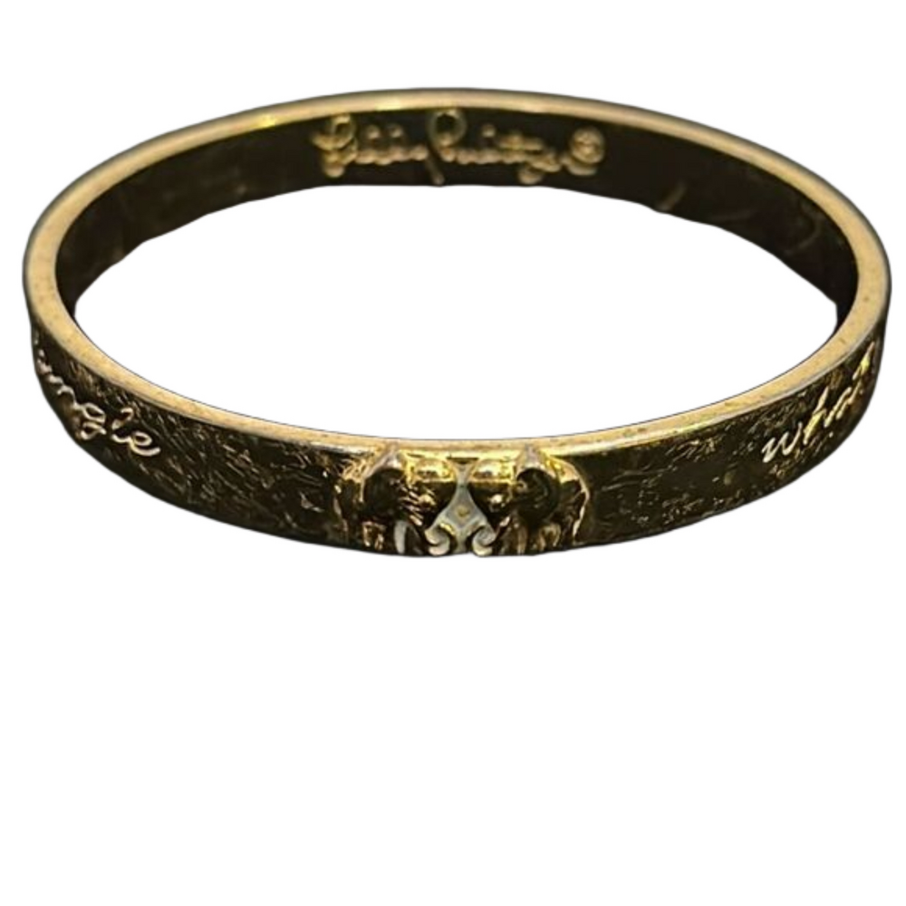 Lilly Pulitzer Goldtone Bangle Bracelet "Story Written in the Sun" - GUC